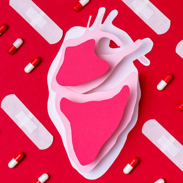 Top view world heart day with pills