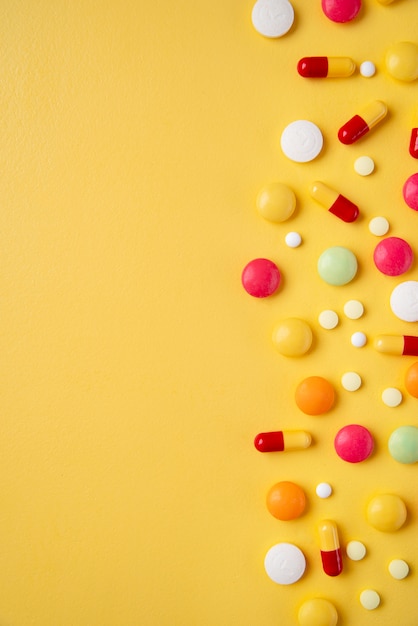 Top view world science day arrangement with pills