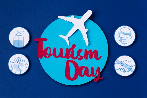 Free photo top view world tourism day with lettering