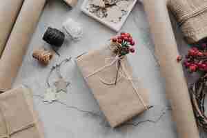 Free photo top view wrapped presents arrangement