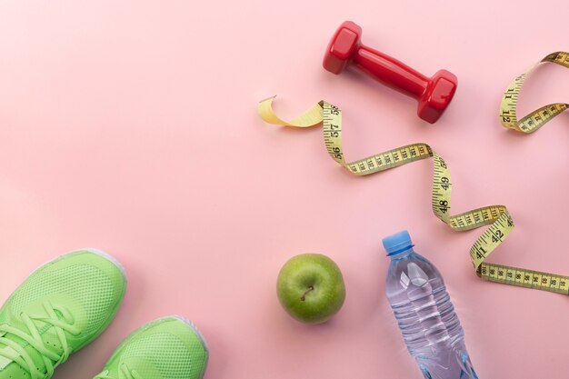 top view on yoga essential items