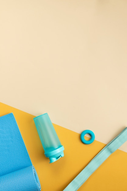 top view on yoga essential items