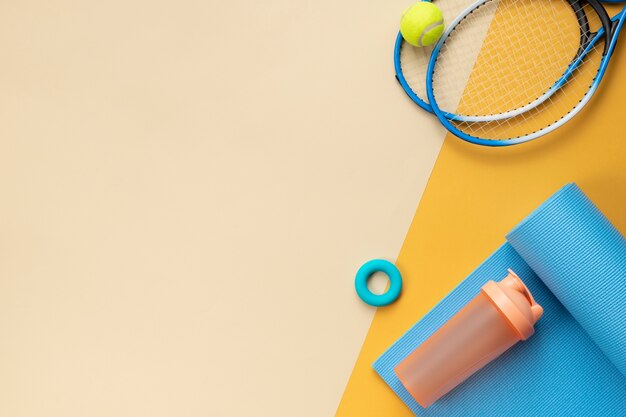 top view on yoga essential items