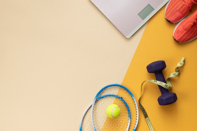 top view on yoga essential items