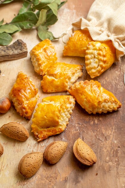 Top view of yummy nut pastries sweet cakes