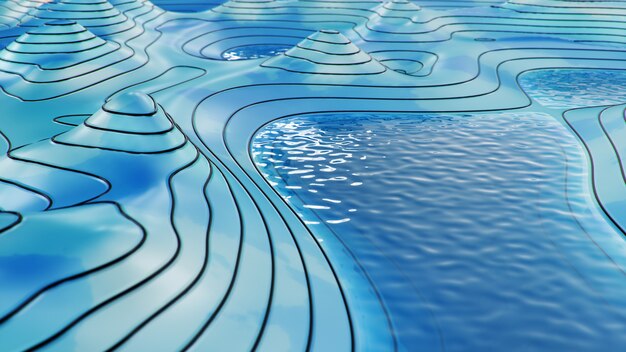 Premium Photo | Cross section topographic 3d map with water. contour