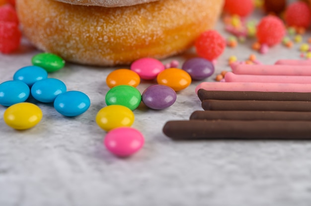 Free photo the topping used for decorating donuts. selective focus