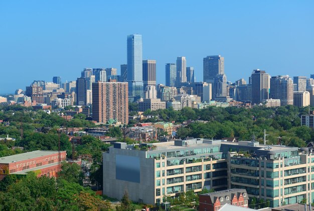 Toronto city skyline view with park and urban buildings