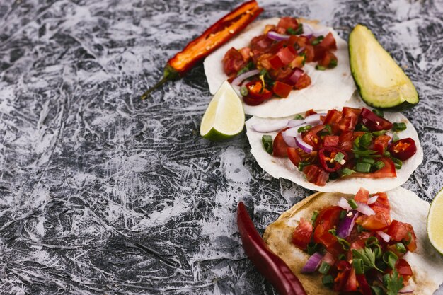 Tortillas assortiment on marble background