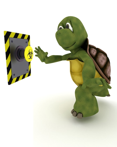 Free photo tortoise pushing a dangerous button