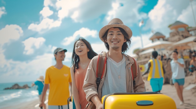 Free photo tourist carrying luggage
