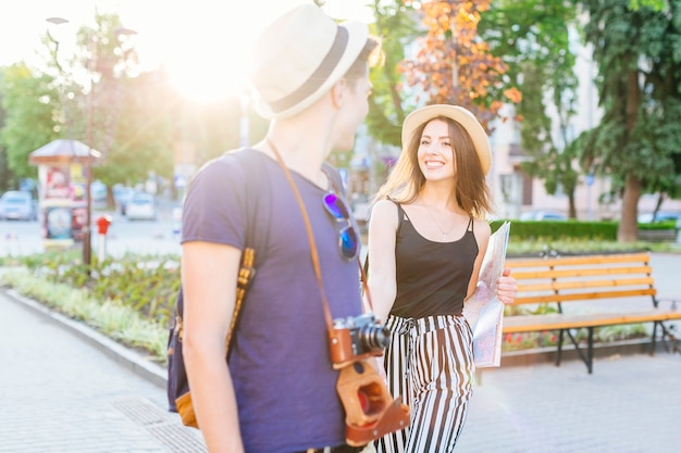 Tourist couple in park