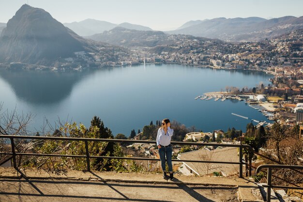 Premium Photo Girl Looking At The Panoramic Scenery At Monte Bre Lugano Switzerland