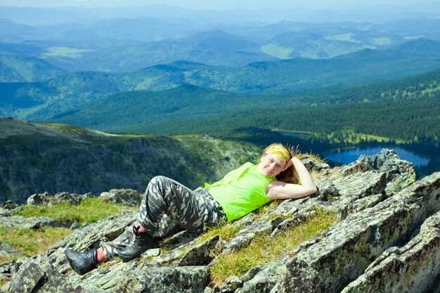 tourist  at mountain peak