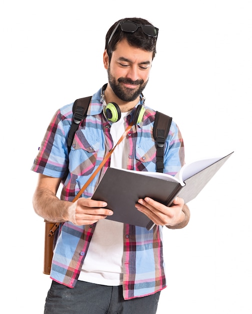 Tourist reading book