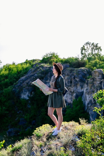 Tourist in rocky landscape