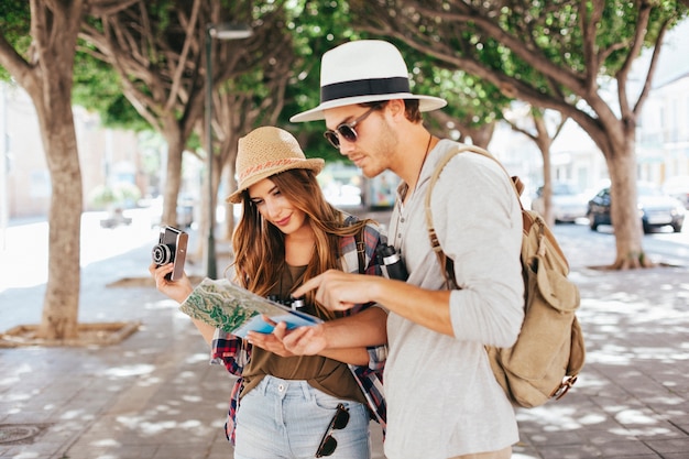 Tourists in the city with a map