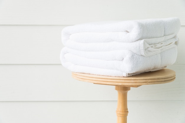 Towel bath on wood table