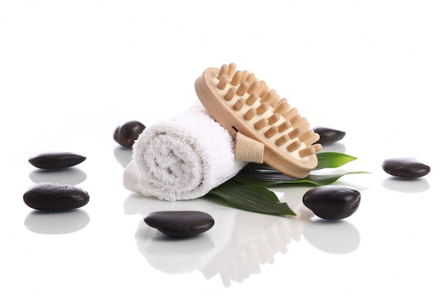 Towel and brush with zen stones