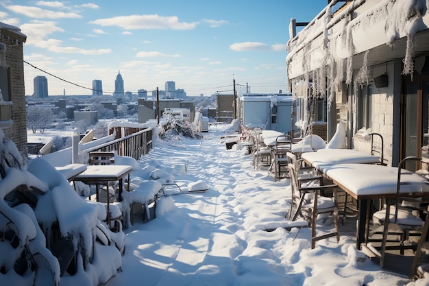 Foto gratuita città coperta di neve in condizioni climatiche estreme