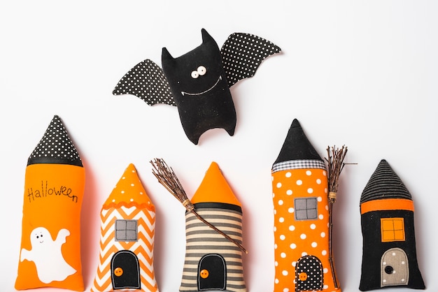 Free photo toy bat over handmade castle towers