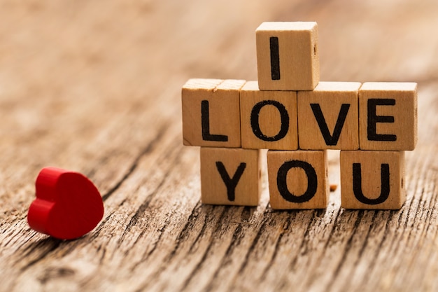 Toy bricks on the table with word i love you