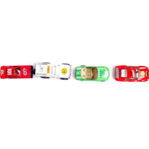 Toy cars in a row