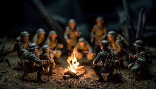 Free photo toy soldiers in battle armed forces clash generated by ai