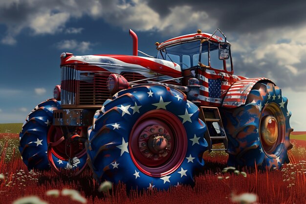 Tractor with the american flag for us national loyalty day celebration
