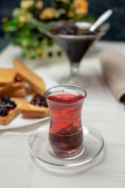 A traditional armudu glass of black tea.