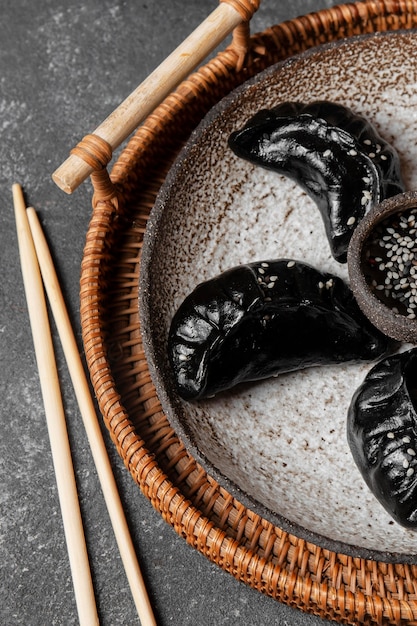 Traditional asian food with sticks