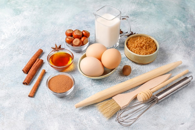 Traditional autumn baking ingredients: apples,cinnamon,nuts.