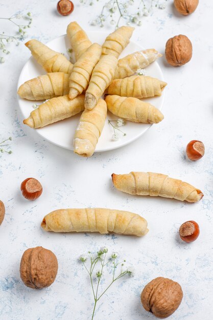 Traditional Azerbaijan holiday Novruz cookies mutaki on white plate