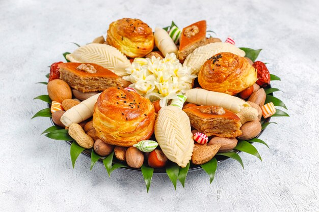 Traditional Azerbaijan holiday Novruz sweets in xoncha.