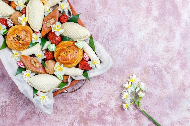 Traditional Azerbaijan holiday Novruz sweets in xoncha.