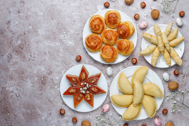 Traditional Azerbaijan sweets shakarbura,bakhlava,qogal,mutaki cookies ,Azerbaijan holiday Novruz .