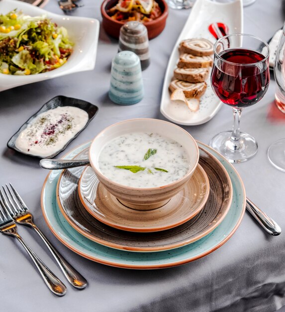 Traditional azerbaijani dovga on the table