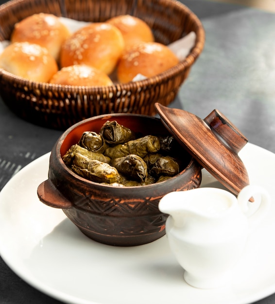 Traditional azerbaijani leaf dolma on the plate