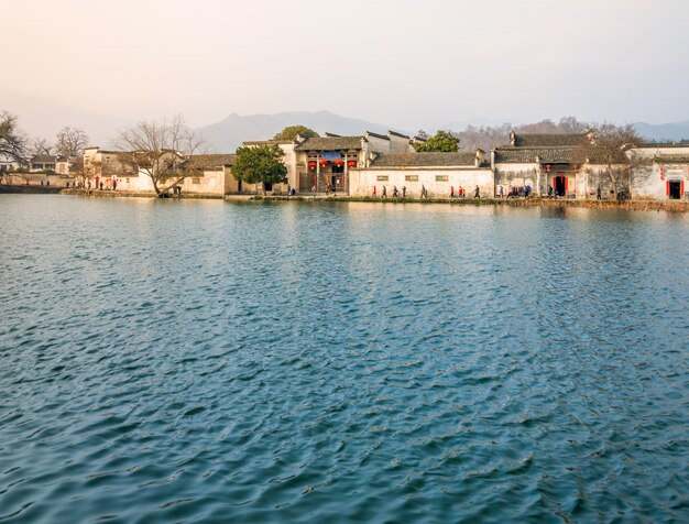 traditional building house chinese river oriental