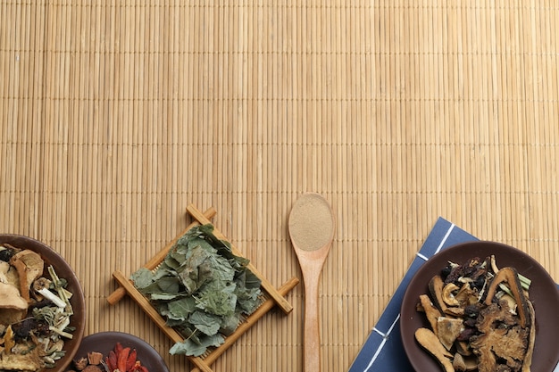 Traditional Chinese medicine and ancient medical book on bamboo