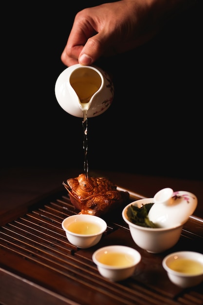 The Traditional Chinese tea ceremony is perfomed by tea master.