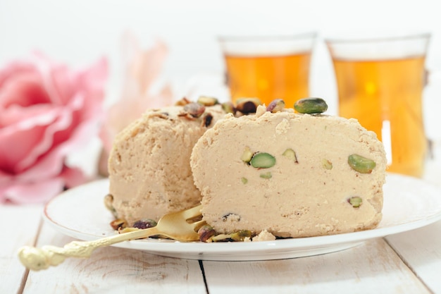 Traditional eastern desserts on wooden background