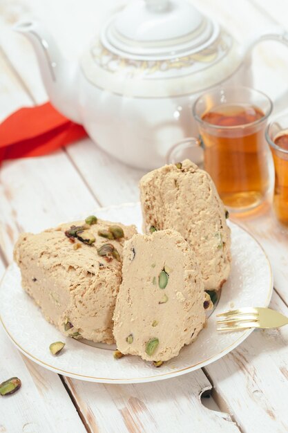 Traditional eastern desserts on wooden background