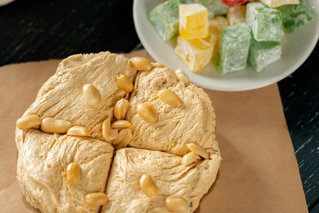 Traditional eastern desserts on wooden background