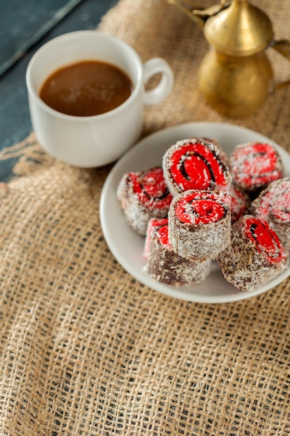 Free photo traditional eastern desserts on wooden background