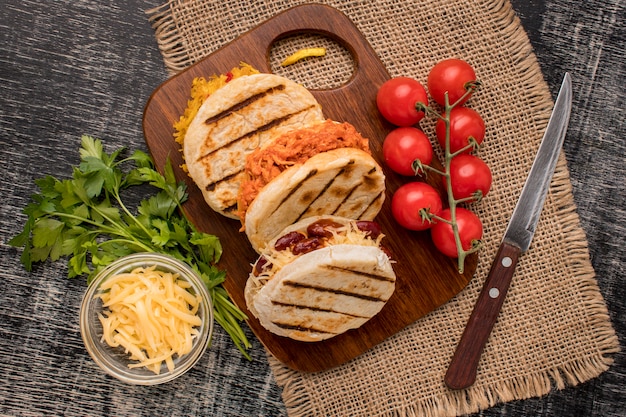 Free photo traditional food arrangement flat lay