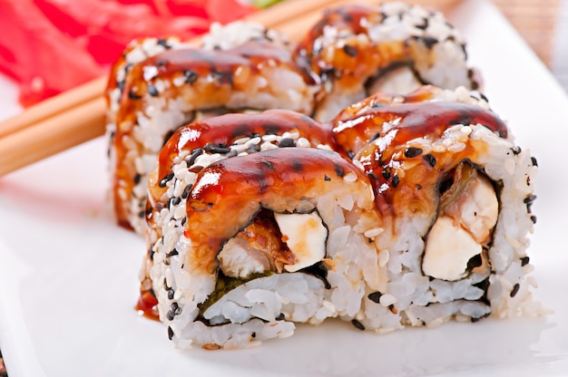 Traditional fresh japanese sushi rolls