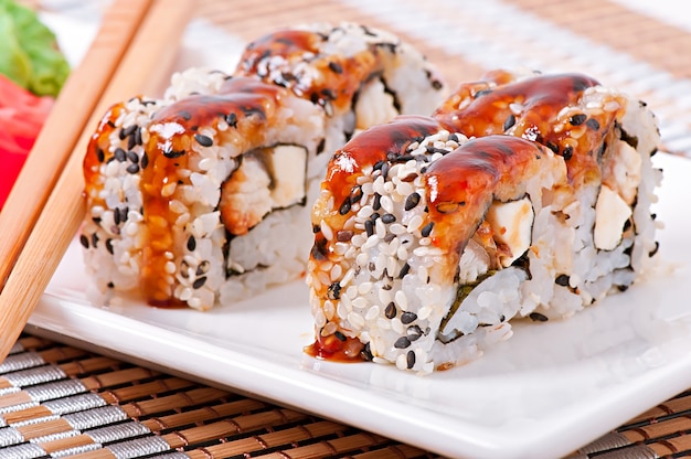 Traditional fresh japanese sushi rolls