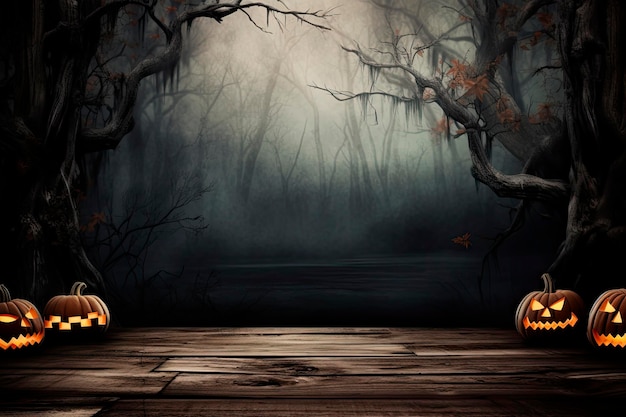 Free photo traditional halloween pumpkin mockup on wooden table with copy space