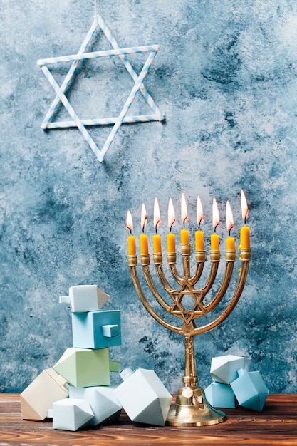 Traditional hanukkah candles on a table